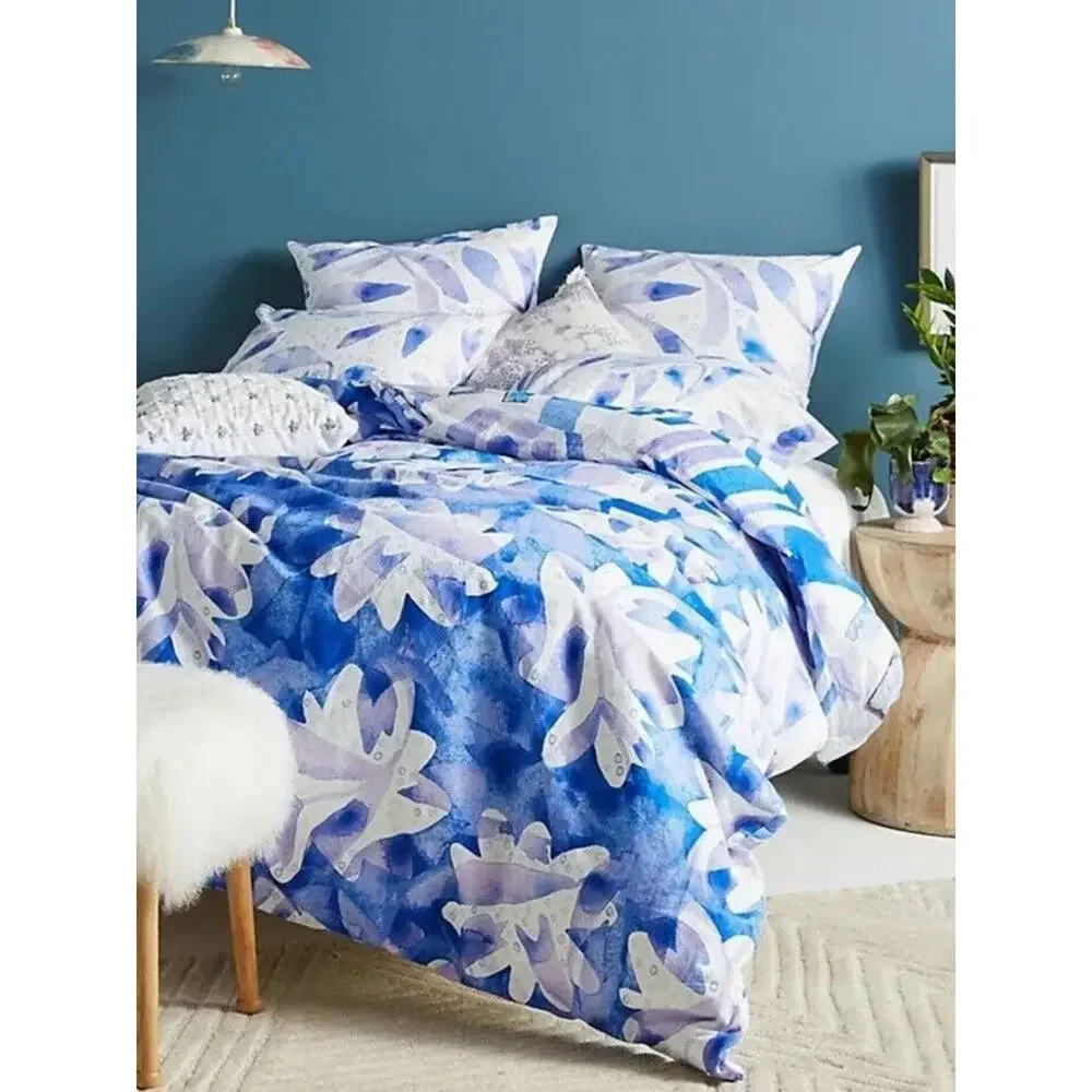 Anthropologie Kate Roebuck PAINTED INDIGO Twin Duvet Cover blue purple p…
